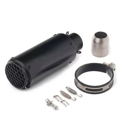 Silenciador compacto negro mate con kit de montaje para motocicleta