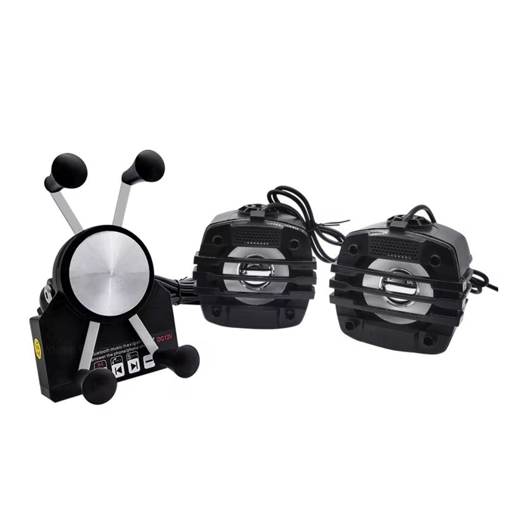 Kit 3 en 1 para moto con soporte de celular, bocinas y control Bluetooth