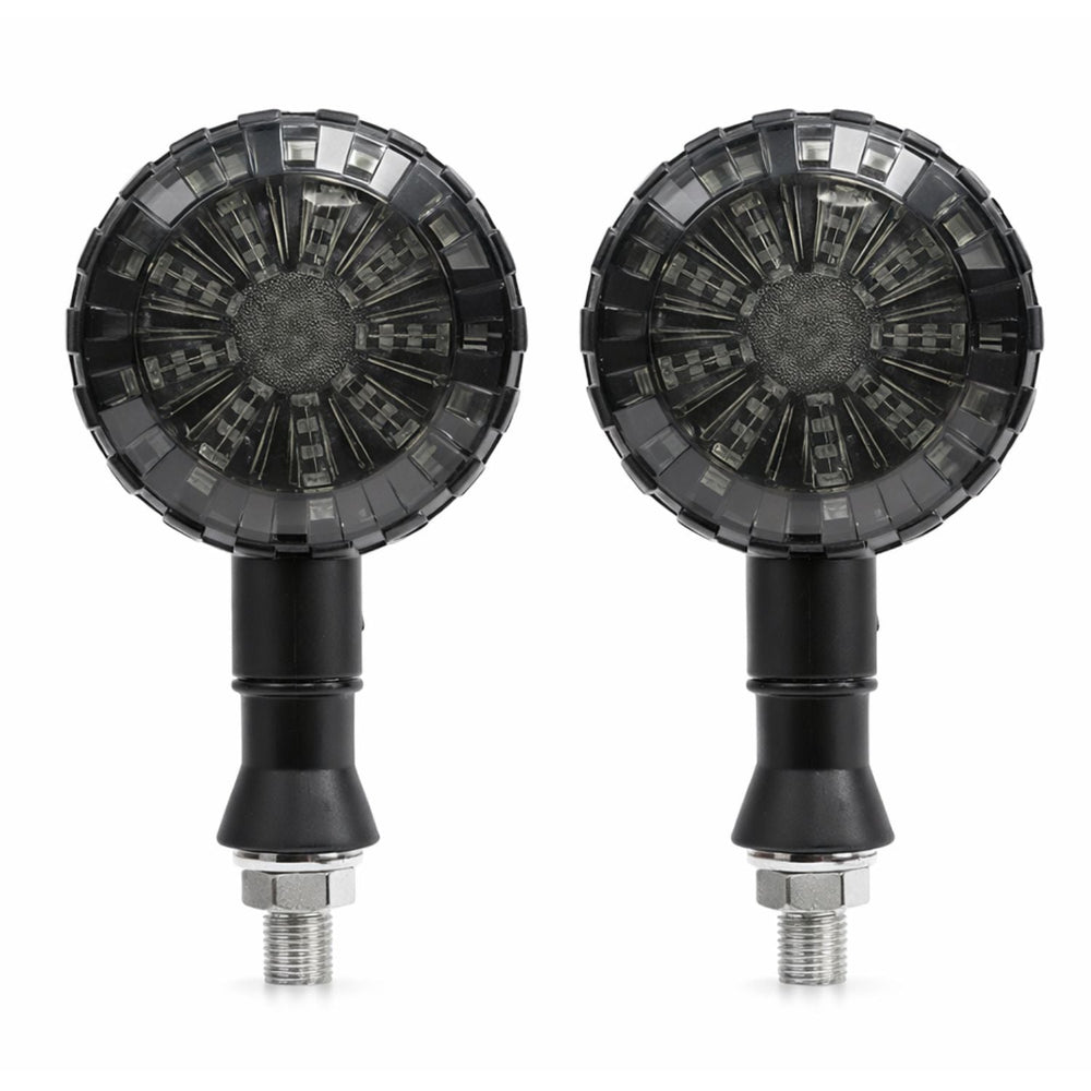Direccionales LED circulares con lente ahumado tipo proyector para moto