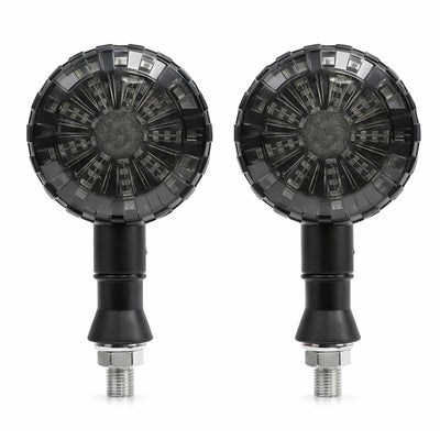 Direccionales LED circulares con lente ahumado tipo proyector para moto