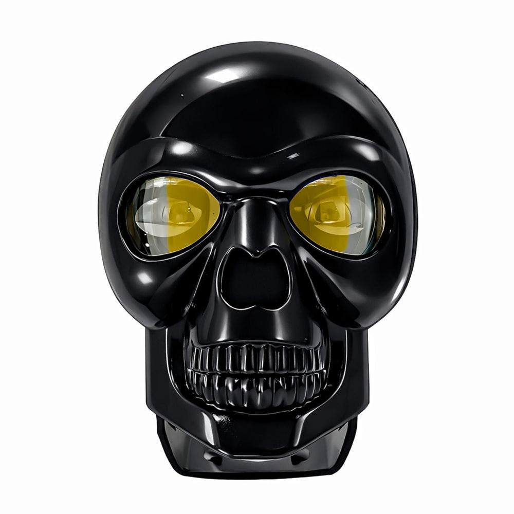 Faro LED delantero diseño skull para moto, con luz blanca y ámbar, resistente al agua