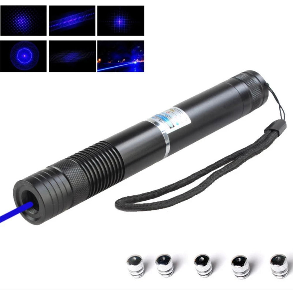 Puntero láser azul con diseño tipo encendedor y 5 tapas intercambiables MTX-5
