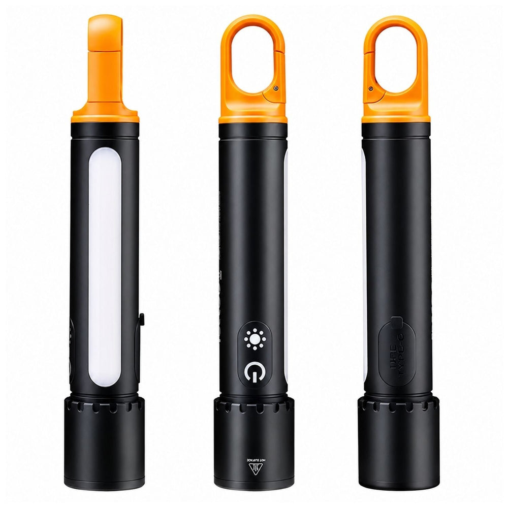 Lámpara con mosquetón, zoom y 9 modalidades de iluminación