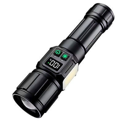 Linterna LED power bank con COB lateral, 9 modos y resistencia IP67