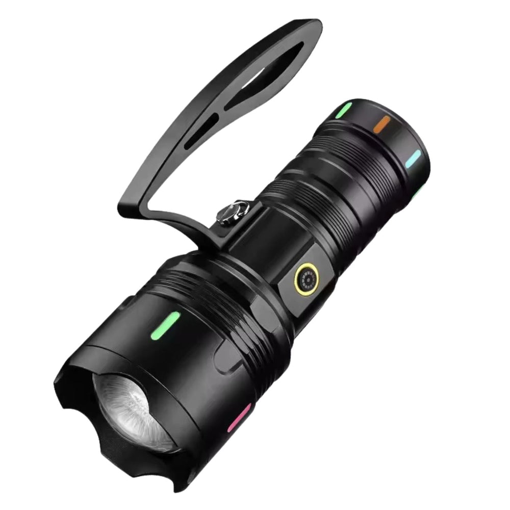 Linterna power bank con zoom telescópico y pantalla digital de batería