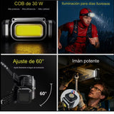 Lámpara frontal LED COB de 30W recargable por USB-C con imán — imagen 3 de 5