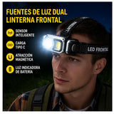 Lámpara frontal LED doble luz con sensor de movimiento e imán — imagen 2 de 5