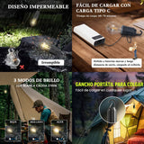 Foco LED de campamento recargable con luz blanca cálida y gancho — imagen 2 de 3