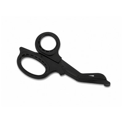 Tijera de trauma negra de 19.5 cm con hoja lisa y dentada