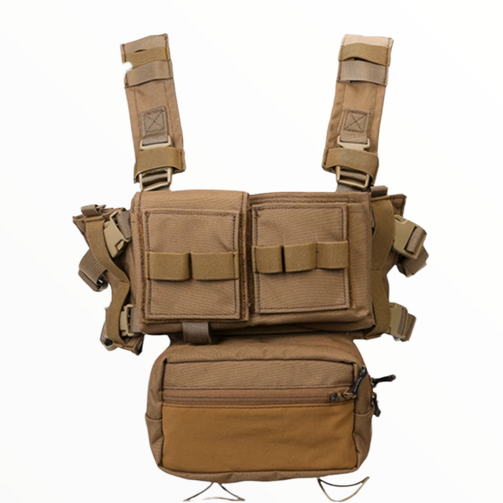 Chaleco táctico de combate tipo chest rig en color negro
