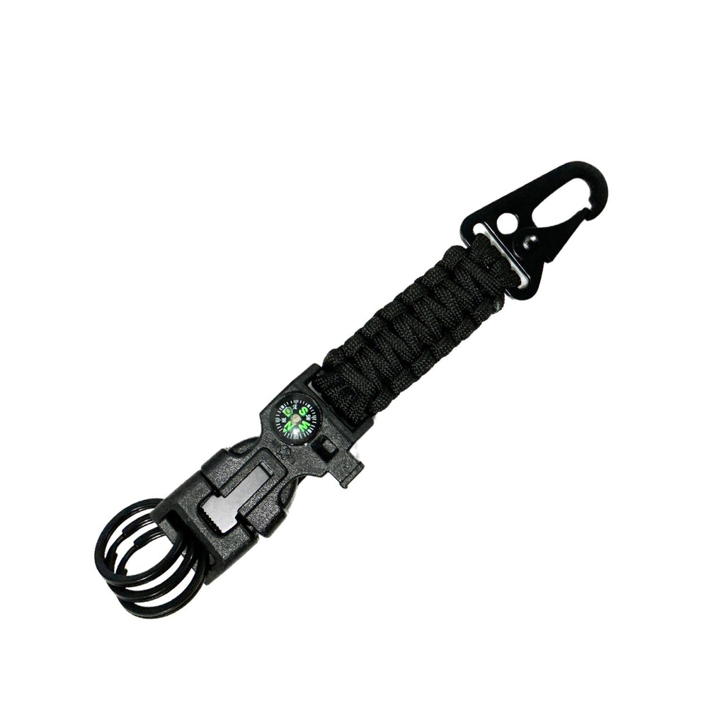 Mosquetón con cuerda paracord resistente para actividades de campismo