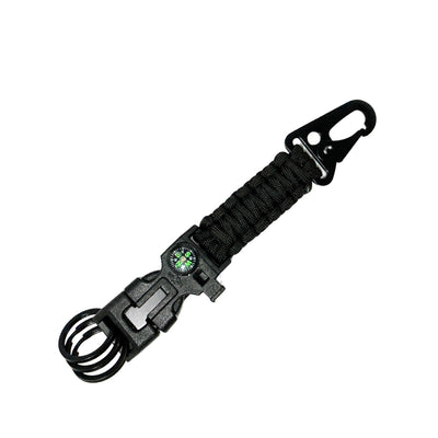Mosquetón con cuerda paracord resistente para actividades de campismo