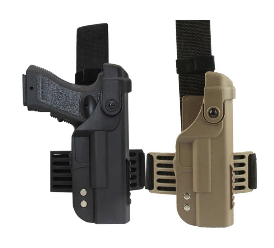 Pistolera piernera negra con doble bloqueo compatible con Glock 17 18 19 20