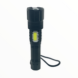Lámpara LED T9 táctica con zoom, luz COB lateral y batería 18650 — imagen 3 de 4