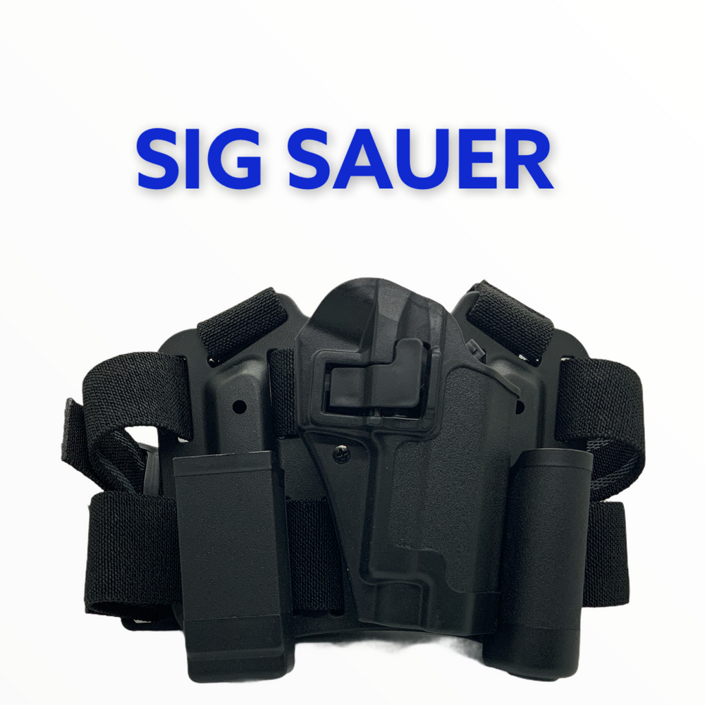 Holster piernera rígida tipo Serpa con porta cargador y linterna
