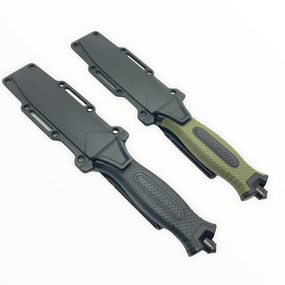 Cuchillo con función rompevidrios y funda incluida