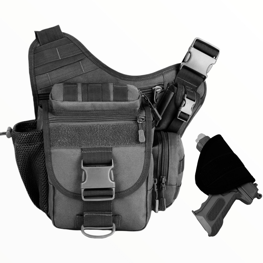 Pechera táctica militar gris pixel con funda para pistola y 8 compartimentos