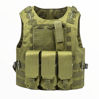 Chaleco táctico con bolsas desmontables y sistema MOLLE en tres colores
