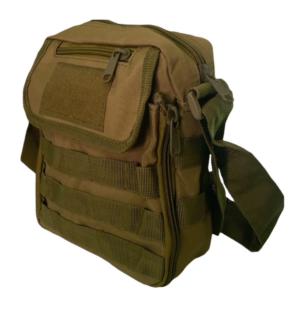 Mochila cruzada pequeña caqui con sistema MOLLE frontal