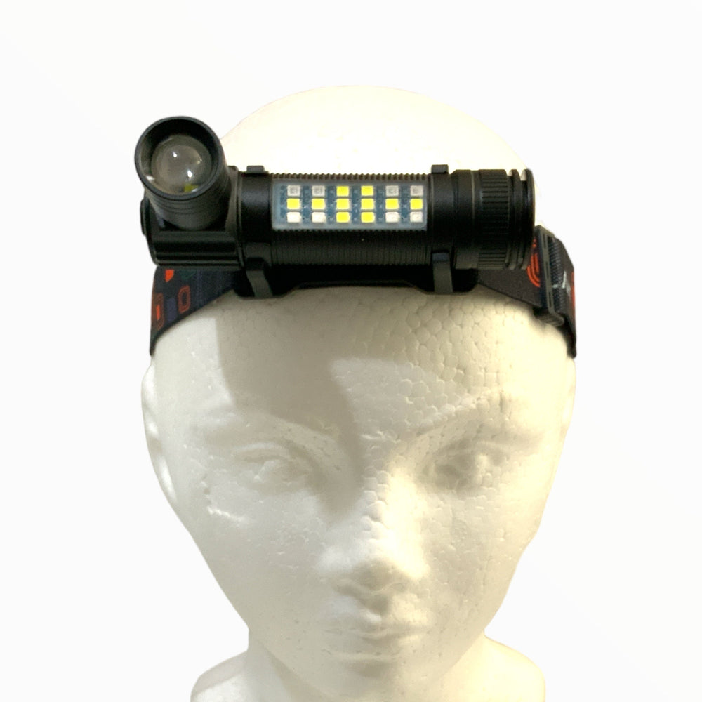 Lámpara frontal desmontable con zoom, COB lateral y efecto patrulla