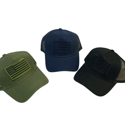 Gorra ajustable con bordado de bandera de Estados Unidos en color negro