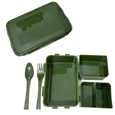 Lonchera plástica con cubiertos incluidos para llevar alimentos