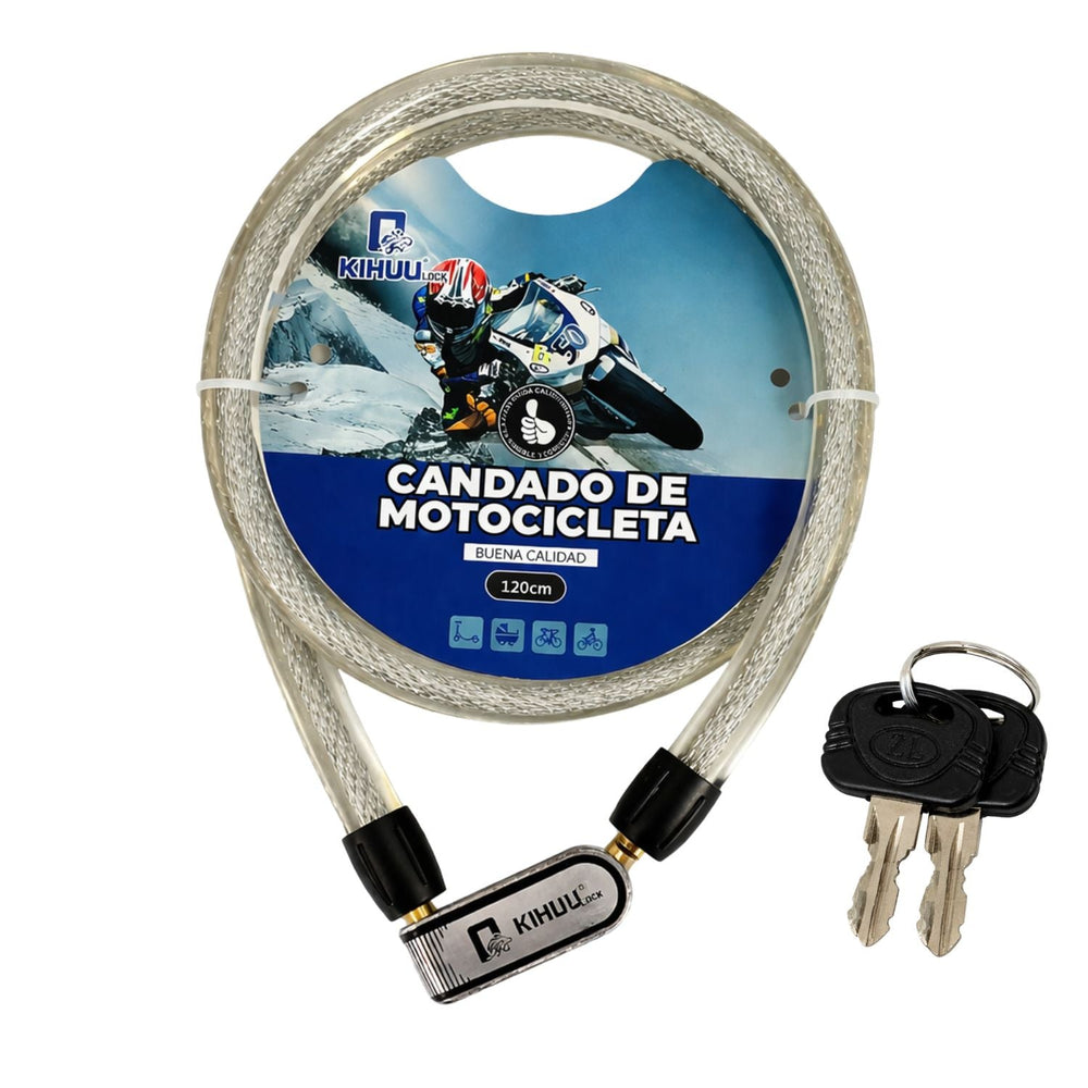 Candado de cable de acero reforzado de 120 cm para motocicleta con llave