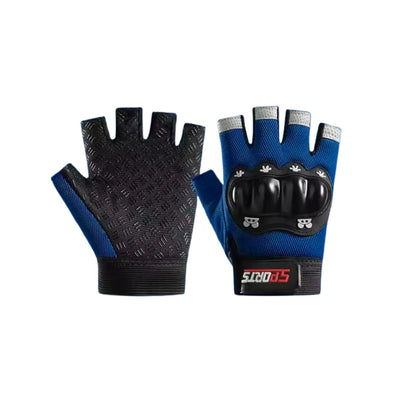 Guantes de medio dedo azules con nudillo reforzado antiderrapante