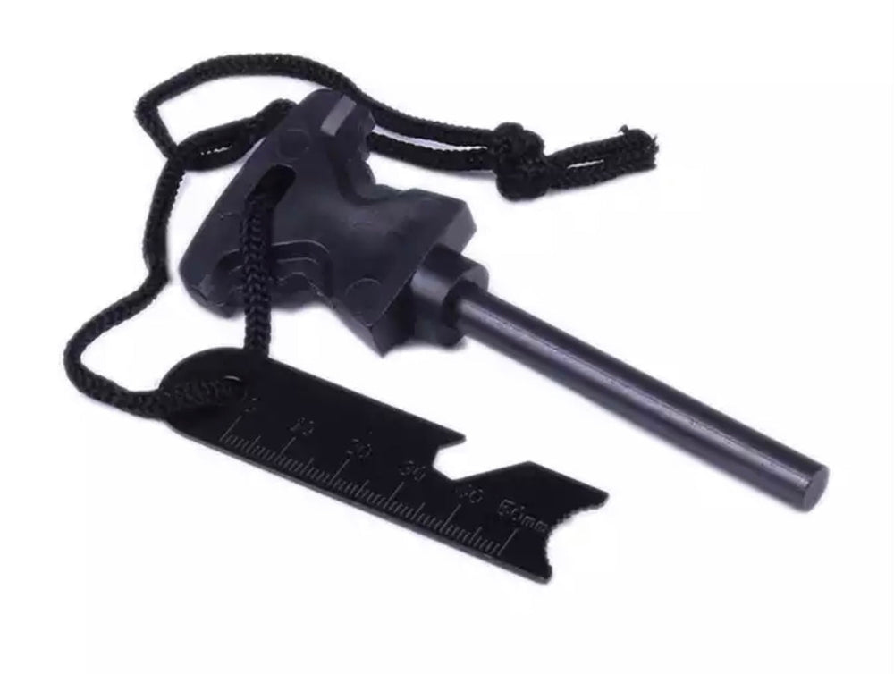 Pedernal 3 en 1 con regla y destapador para campismo y supervivencia