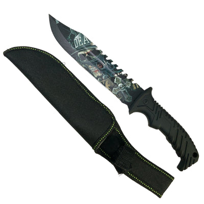 Cuchillo con mango decorado en forma de calavera y funda