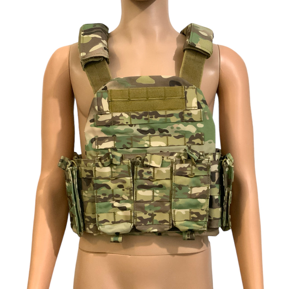 Chaleco táctico con porta cargadores sistema MOLLE, material reforzado