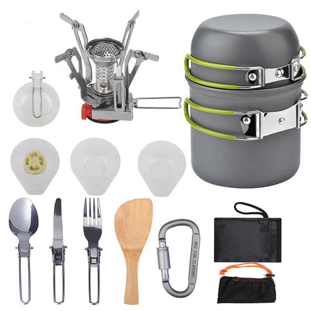 Juego de utensilios portátiles para cocinar durante el senderismo