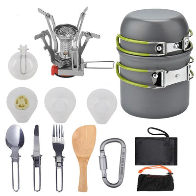 Juego de utensilios portátiles para cocinar durante el senderismo