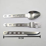 Set de cubiertos portátiles 3 en 1 de acero inoxidable con mosquetón — imagen 3 de 4