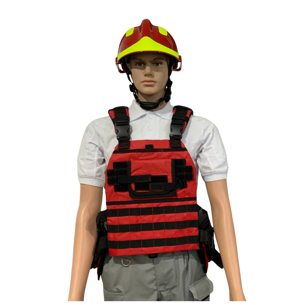 Chaleco modular rojo de alta visibilidad para rescate con sistema MOLLE