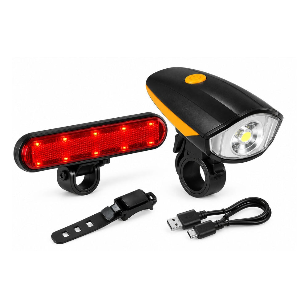 Kit de luces LED delantera y trasera con bocina para bicicleta, recargable por USB