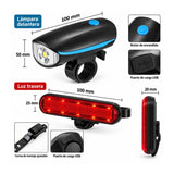 Kit de luces LED delantera y trasera con bocina para bicicleta, recargable por USB — imagen 2 de 4