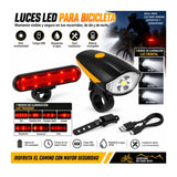 Kit de luces LED delantera y trasera con bocina para bicicleta, recargable por USB — imagen 3 de 4