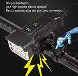 Luz frontal LED de 12 luces con bocina integrada montada en manubrio de bicicleta — imagen 3 de 4