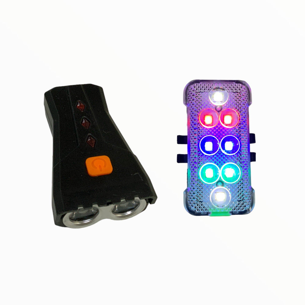 Set de luces blancas frontal y trasera para bicicleta que funcionan con pilas AAA