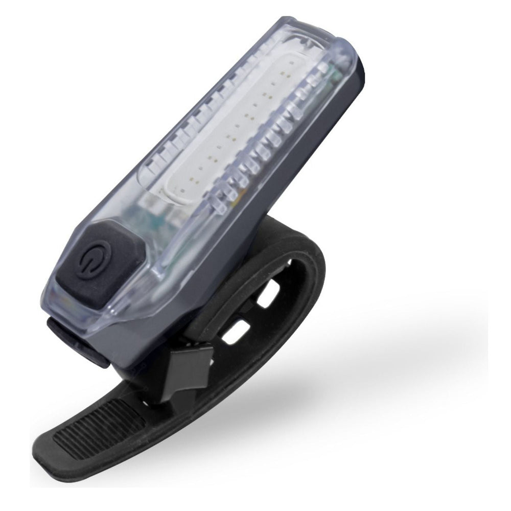 Luz trasera recargable con efecto patrulla instalada en bicicleta