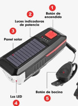 Lámpara frontal para bicicleta con carga solar y función de claxon — imagen 3 de 4