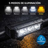 Lámpara frontal LED para bicicleta con 1200 lúmenes, 5 modos y luz ámbar — imagen 8 de 8