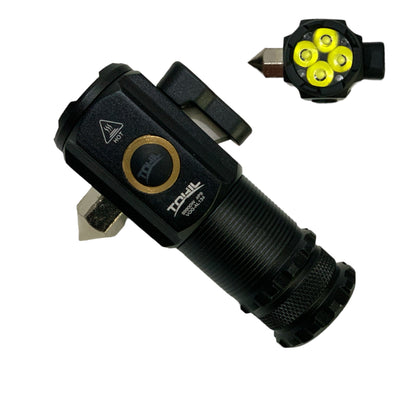 Mini linterna LED con imán, rompevidrios y corta soga