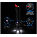 Lámpara de emergencia LED con rompe vidrios, corta cinturón y pantalla digital — imagen 3 de 5