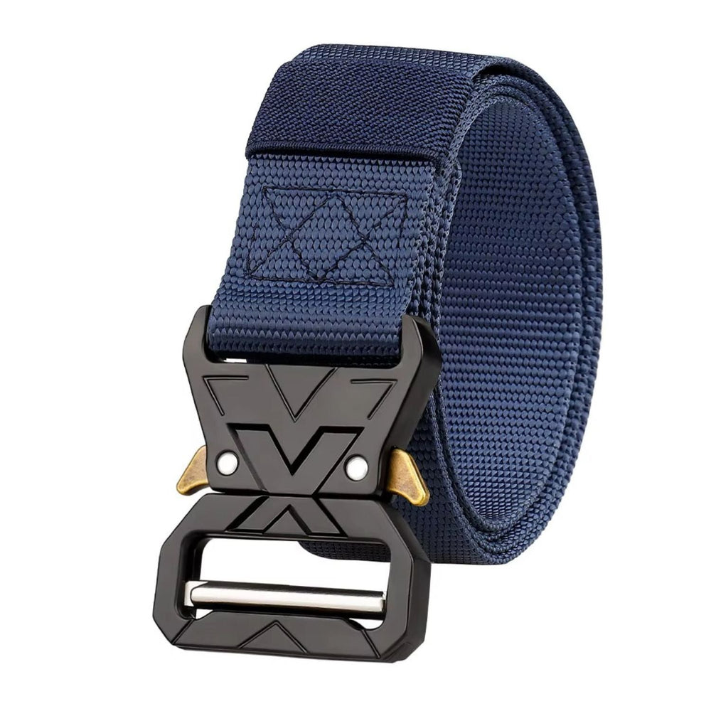 Cinturón táctico azul de nylon con seguros laterales en la hebilla