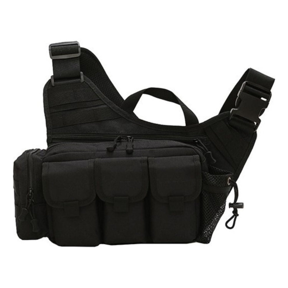 Mochila táctica cruzada con sistema molle en negro o caqui
