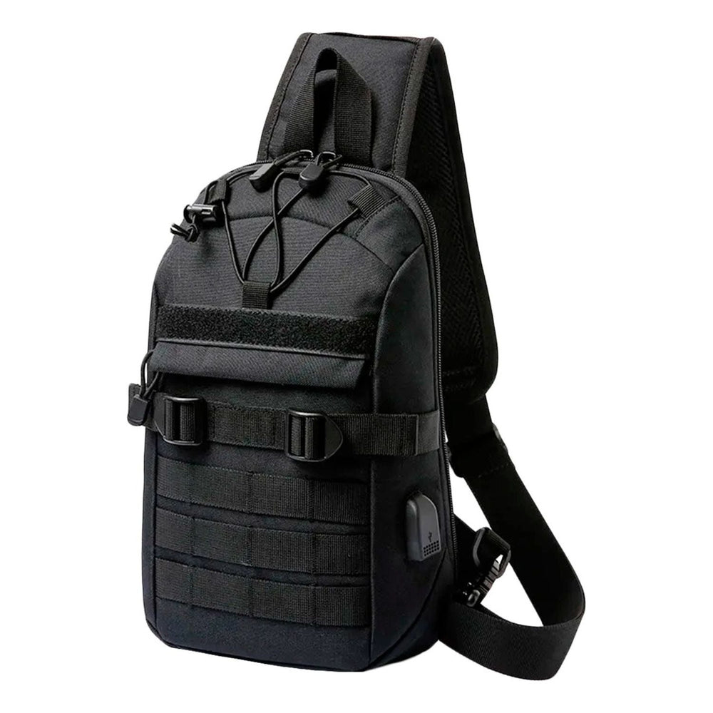 Pechera táctica con sistema MOLLE y panel de velcro en color caqui