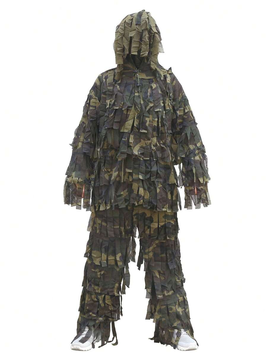 Traje camuflaje de exterior con pantalón, chamarra y gorro verde