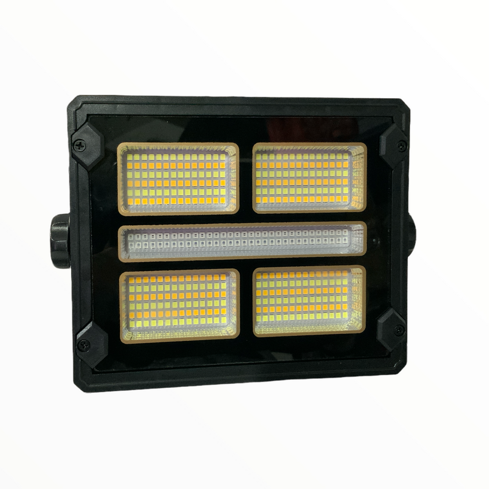 Lámpara LED de trabajo solar y recargable con luz blanca, ámbar y efecto patrulla